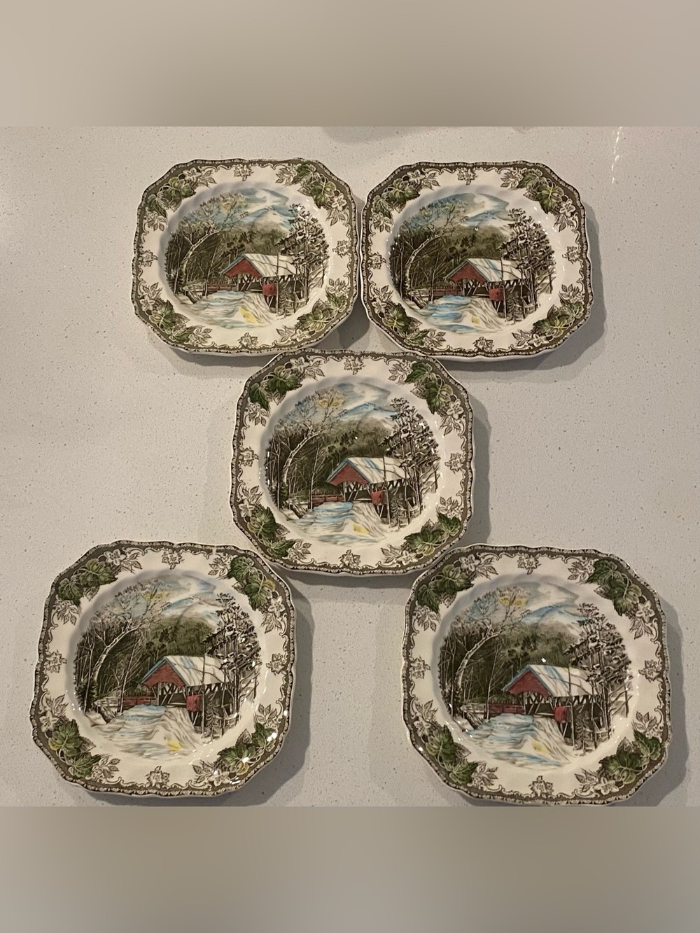 Classic Winter Covered Bridge Decorative Dinner Plates - Set of 5